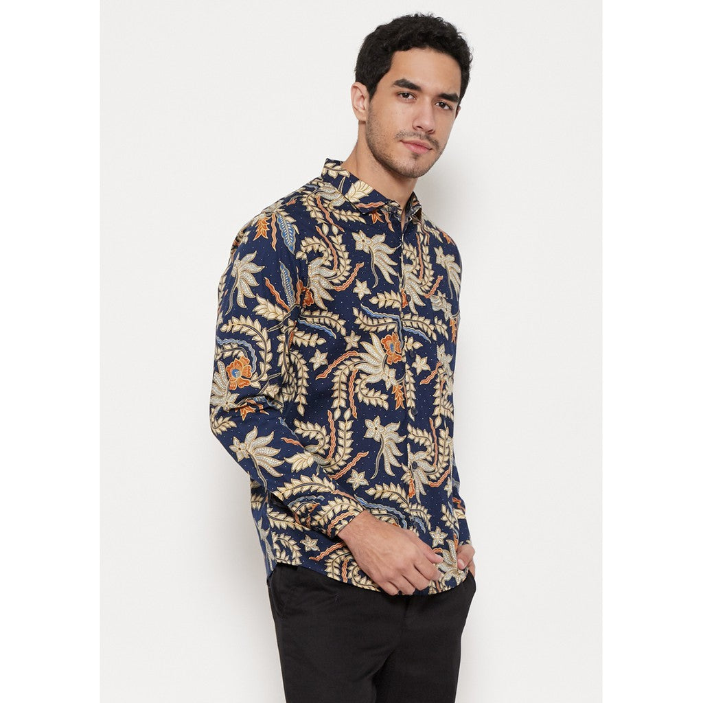 M231 Kemeja Pria Batik Panjang Warna Navy 1080A