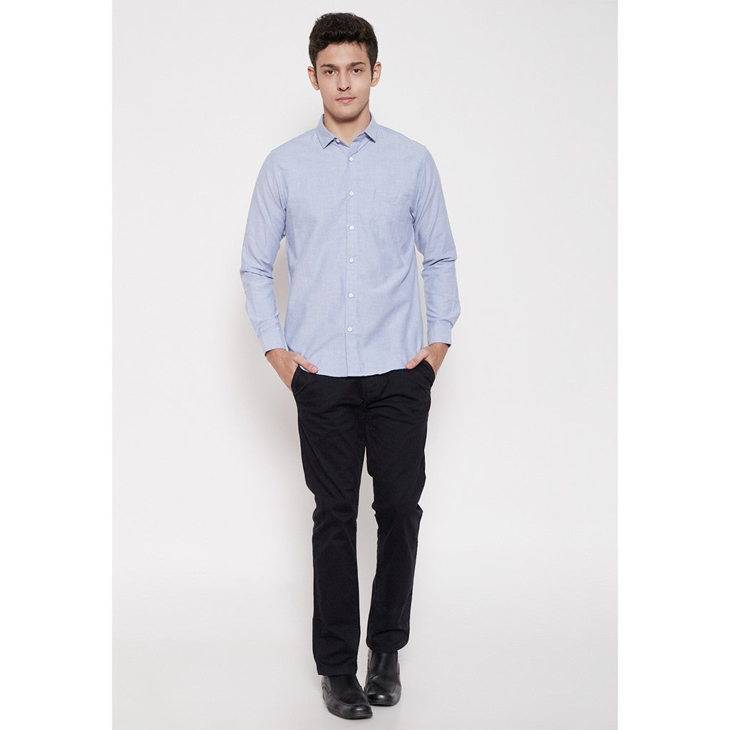 M231 Kemeja Pria Basic Polos Oxford Panjang Warna Biru 1456G