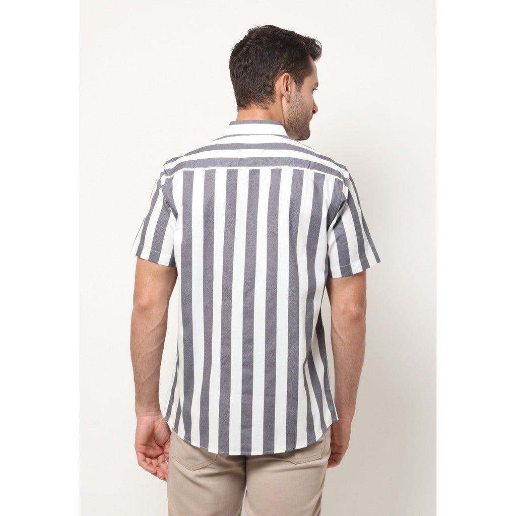 M231 Kemeja Pria Salur Stripe Pendek Warna Abu 1638