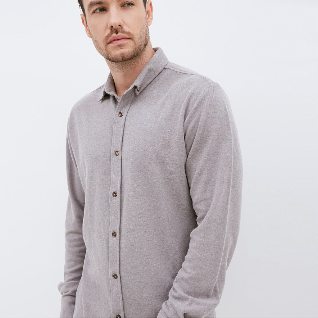 M231 Kemeja Pria Cotton Pique Panjang Warna Abu 1792E