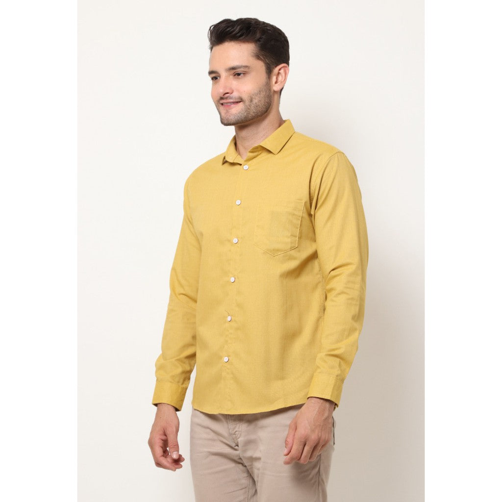 M231 Kemeja Pria Basic Polos Oxford Panjang Warna Mustard 1456N