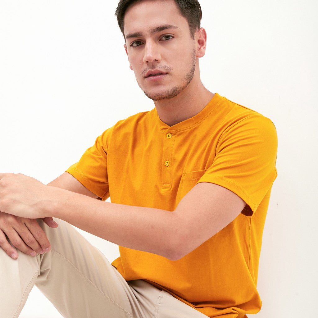 M231 T-Shirt Polos Kancing Pendek Warna Mustard 1835I
