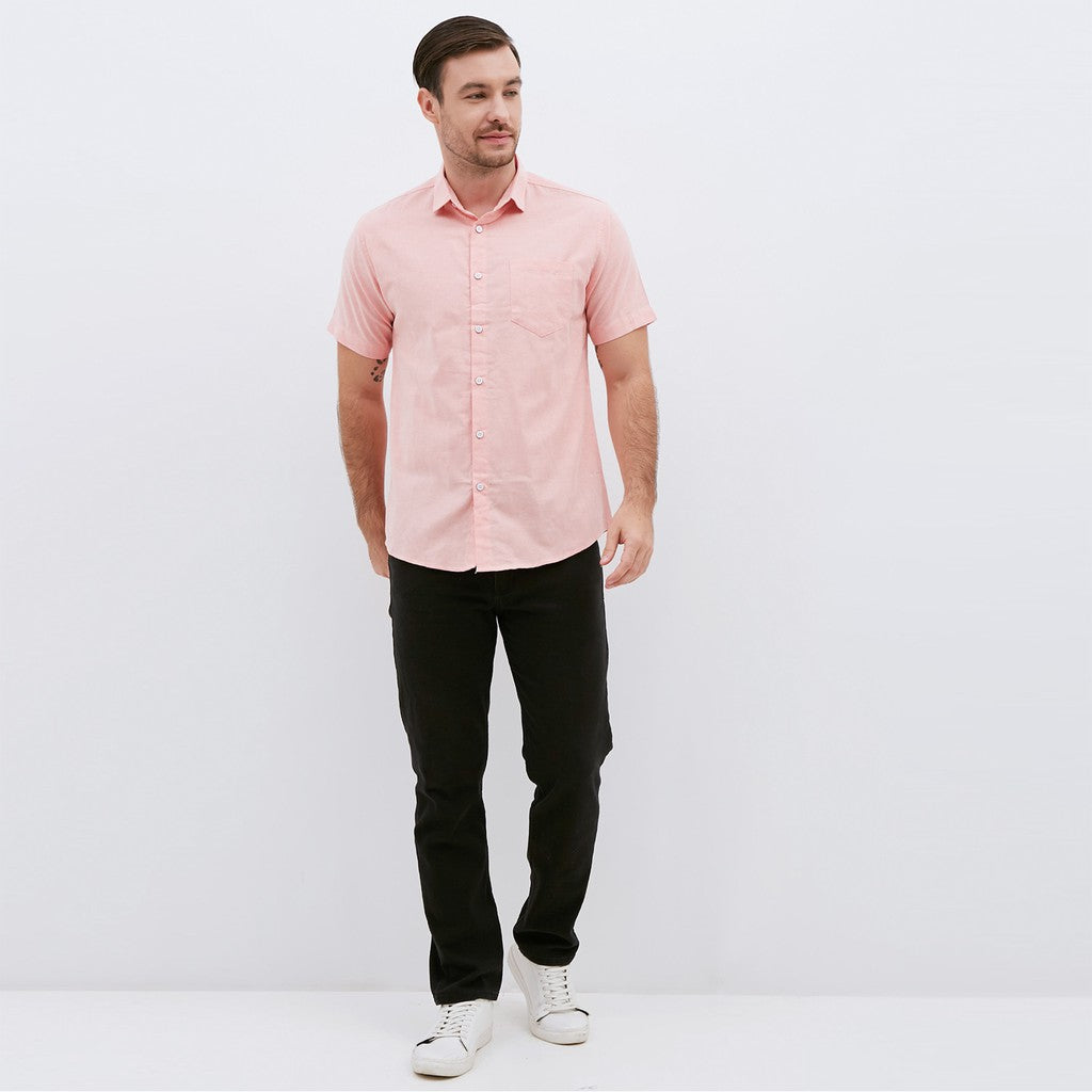 M231 Kemeja Pria Basic Polos Oxford Pendek Warna Orange 1457L