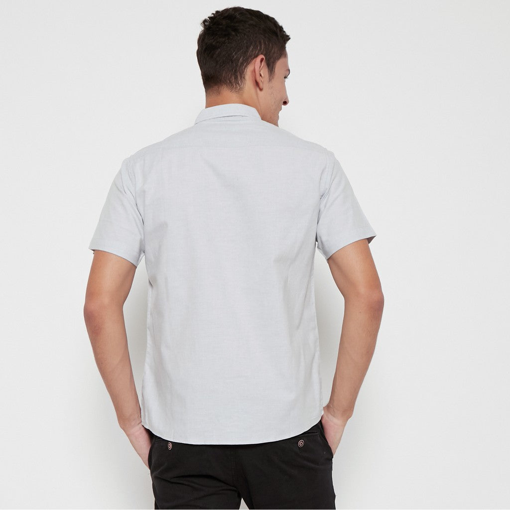 M231 Kemeja Pria Basic Polos Oxford Pendek Warna Abu 1457M
