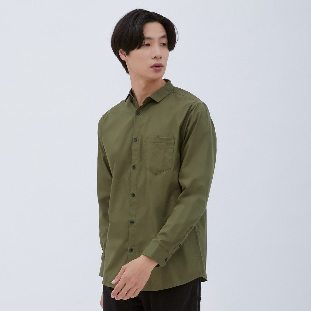 M231 Kemeja Pria Basic Polos Panjang Army 1468J