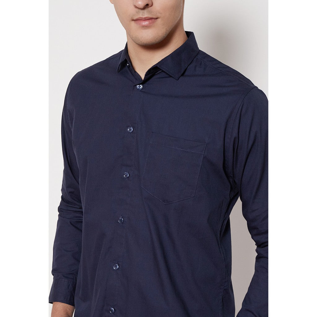 M231 Kemeja Pria Basic Polos Oxford Panjang Warna Navy 1468C