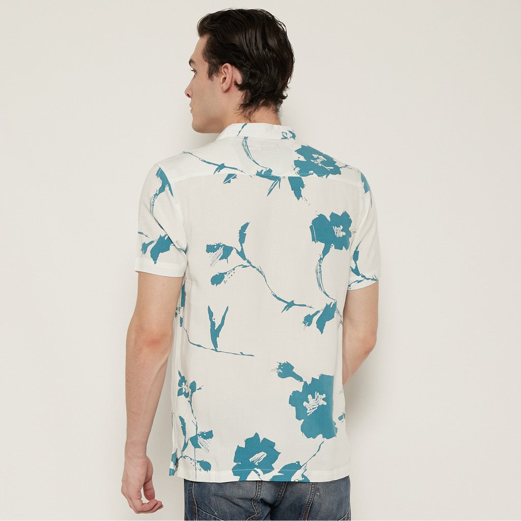 M231 Kemeja Pria Printing Hawaii Pendek Warna Putih 0632A