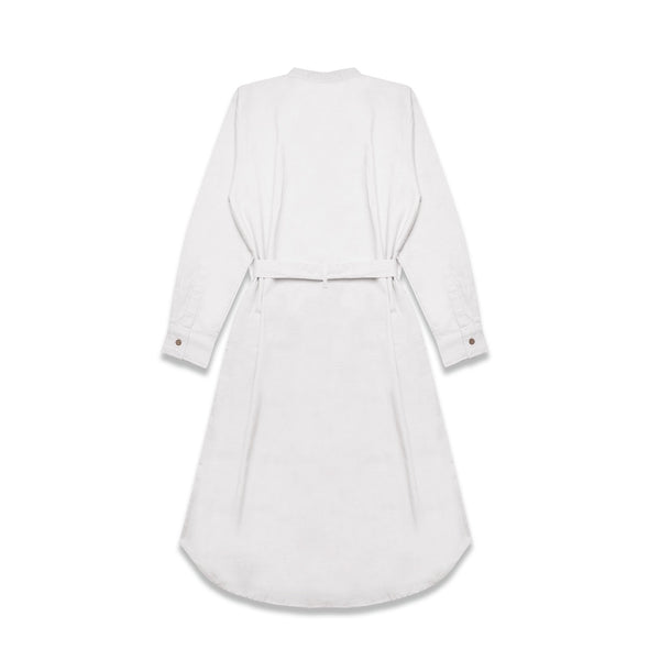 M231 Dress Kemeja Wanita Rami Ikat Pinggang Panjang Putih 2784E