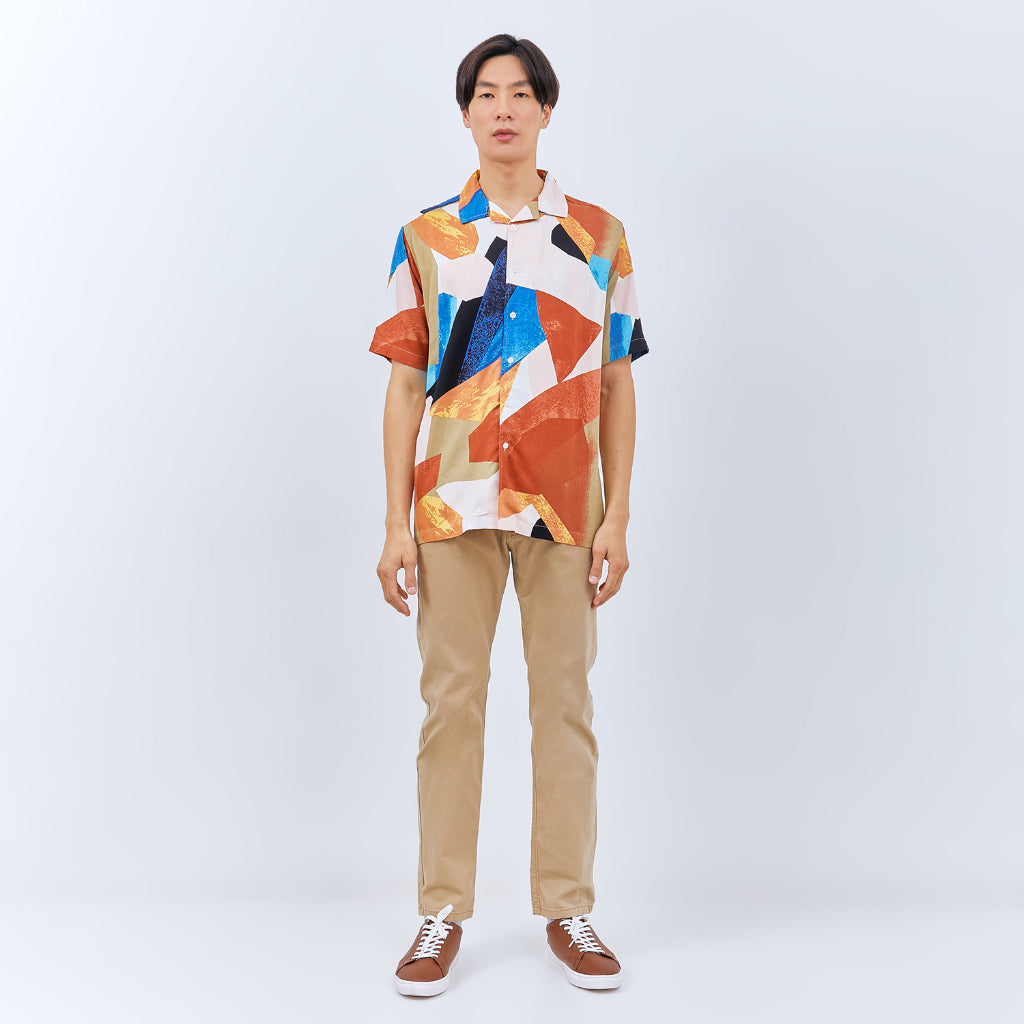 M231 Kemeja Pria Printing Hawaii Pendek Orange 3081B