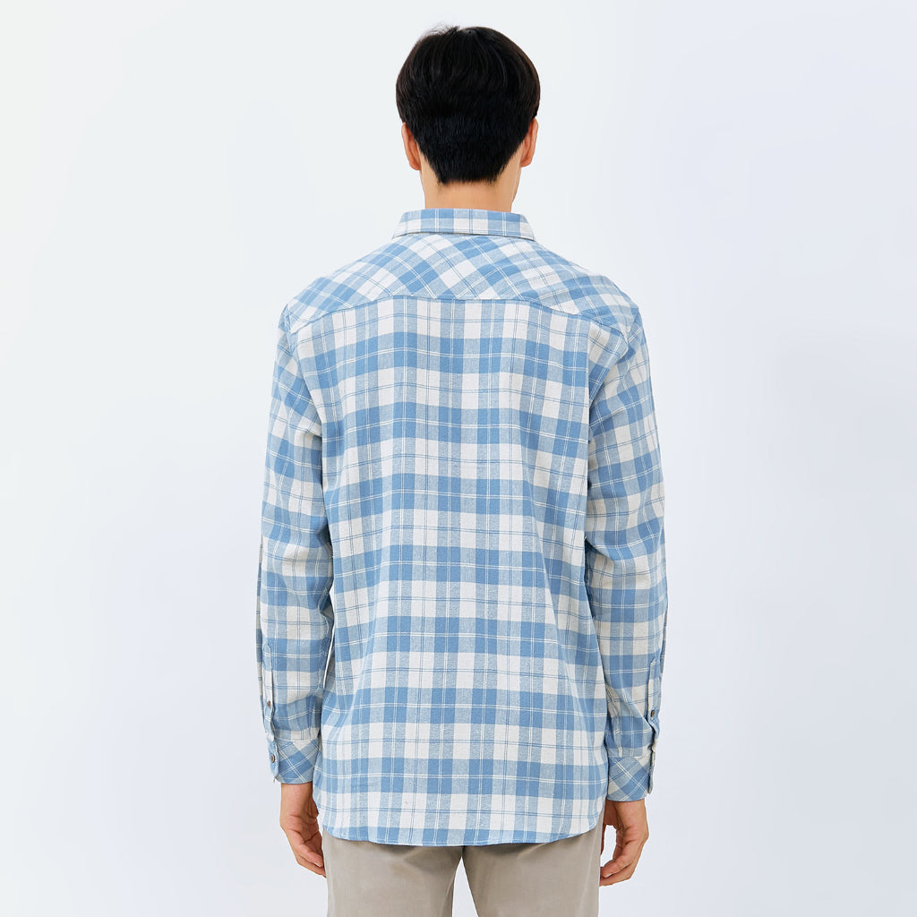 M231 Kemeja Pria Flannel Panjang Biru 0053