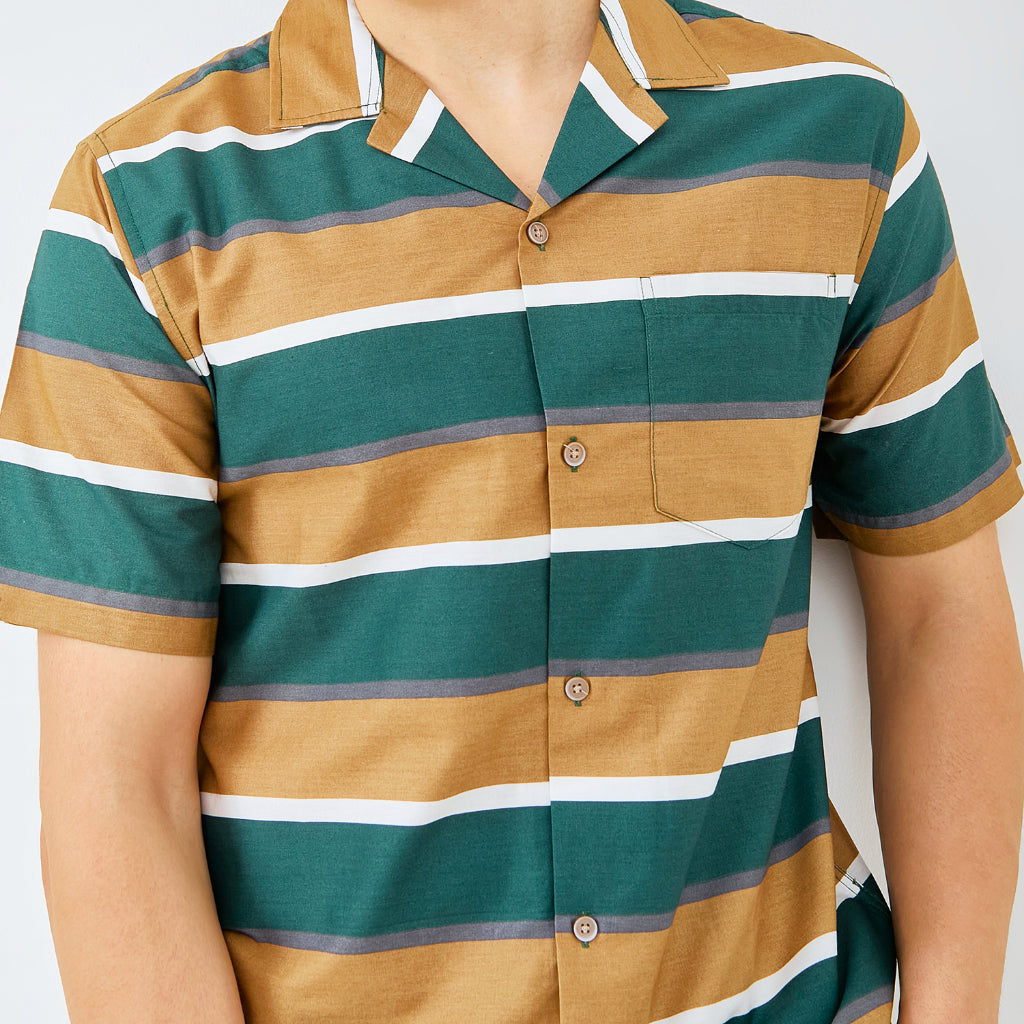 M231 Kemeja Pria Stripe Pendek Coklat 3169A