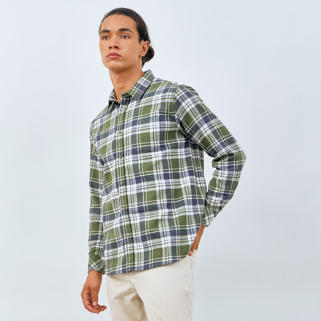 M231 Kemeja Pria Flannel Panjang Hijau 0144