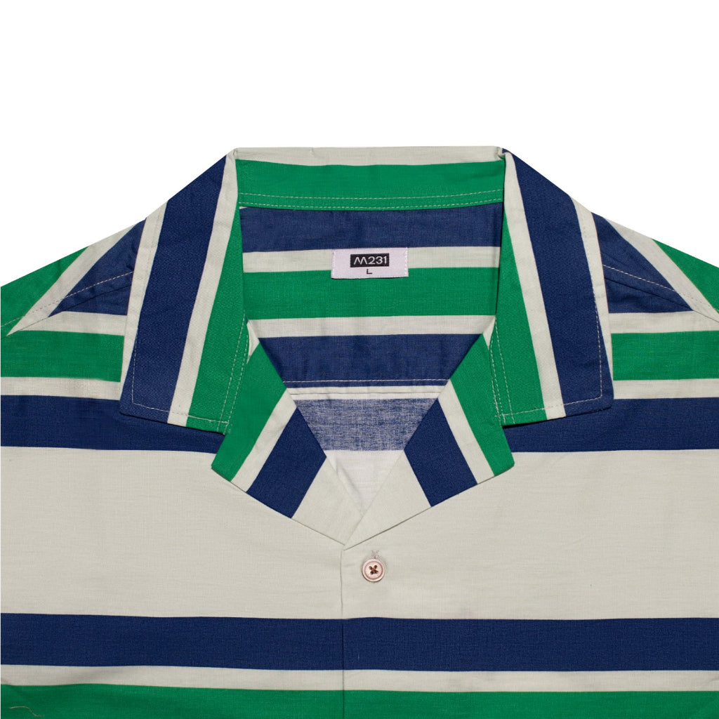 M231 Kemeja Pria Stripe Hawaii Pendek Hijau 3171B