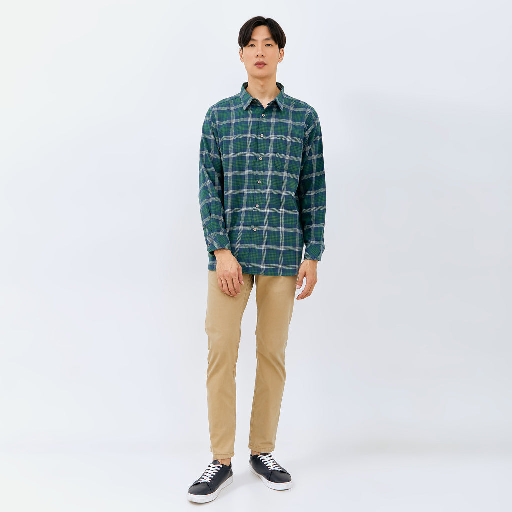 M231 Kemeja Pria Flannel Panjang Hijau Botol 0073