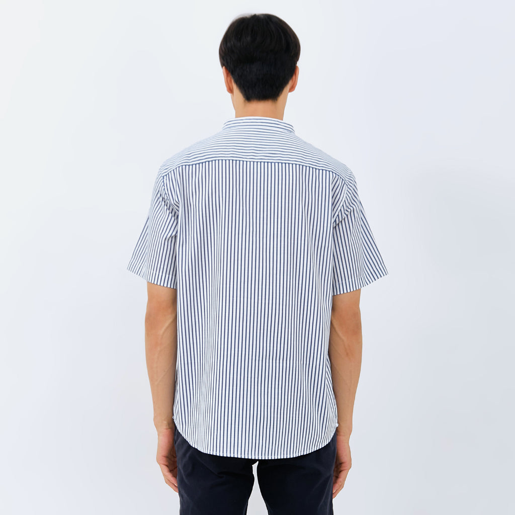M231 Kemeja Pria Shanghai Stripe Pendek Biru 0087