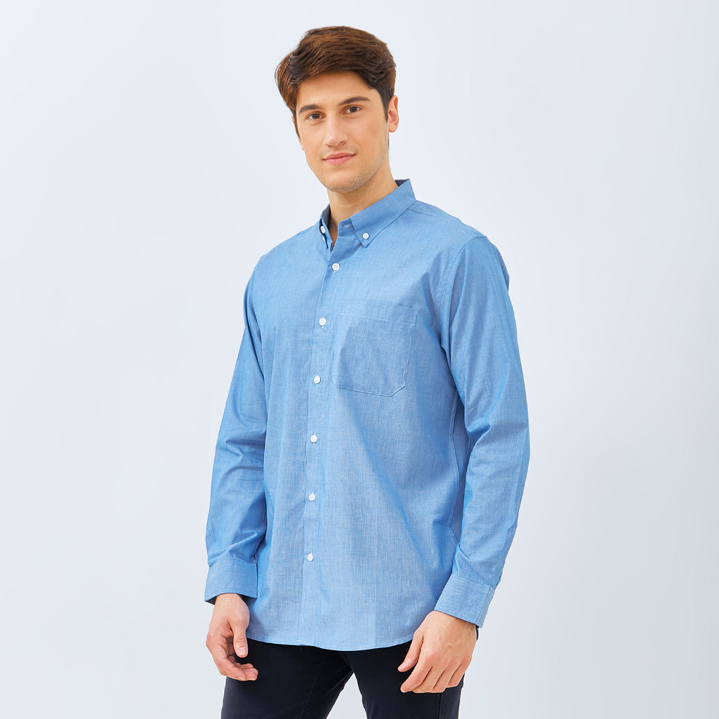 M231 Kemeja Pria Stripe Panjang Biru 3137A