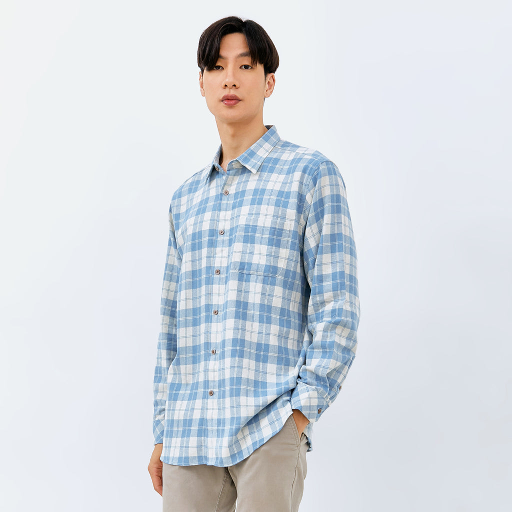 M231 Kemeja Pria Flannel Panjang Biru 0053