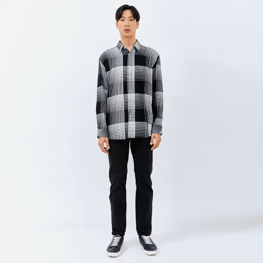 M231 Kemeja Pria Flannel Panjang Hitam 0083