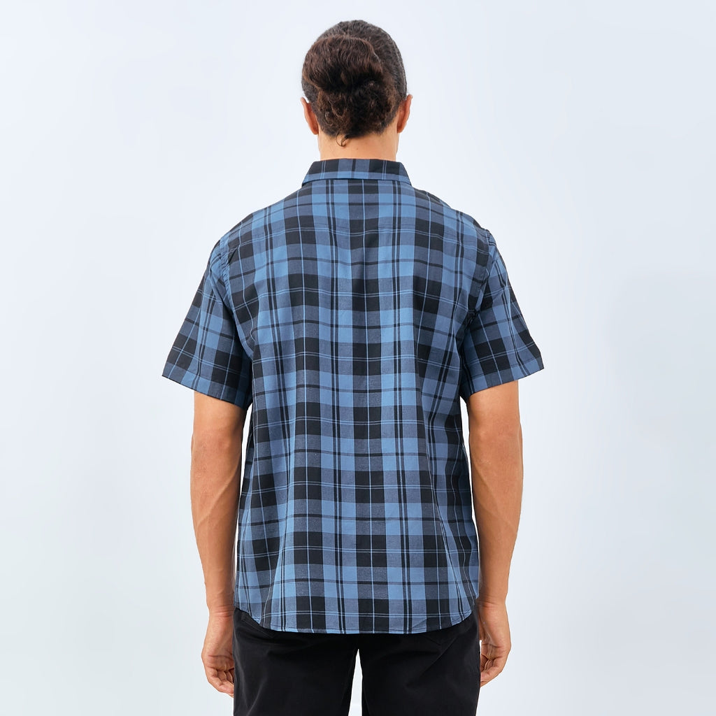 M231 Kemeja Pria Yarn Dyed Kotak Pendek Biru 0176