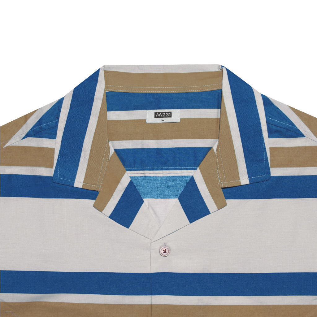 M231 Kemeja Pria Stripe Hawaii Pendek Biru 3171A