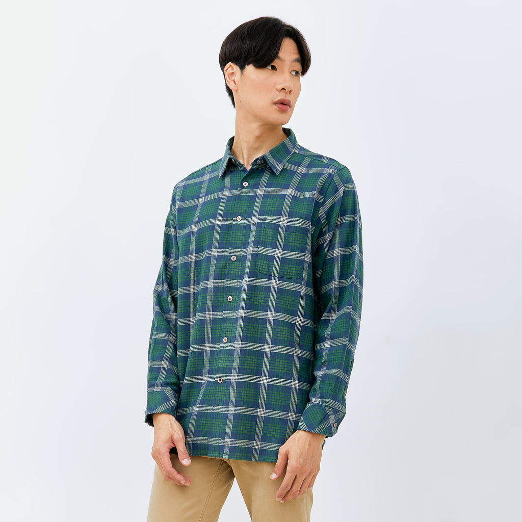M231 Kemeja Pria Flannel Panjang Hijau Botol 0073