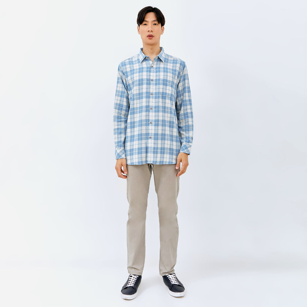 M231 Kemeja Pria Flannel Panjang Biru 0053