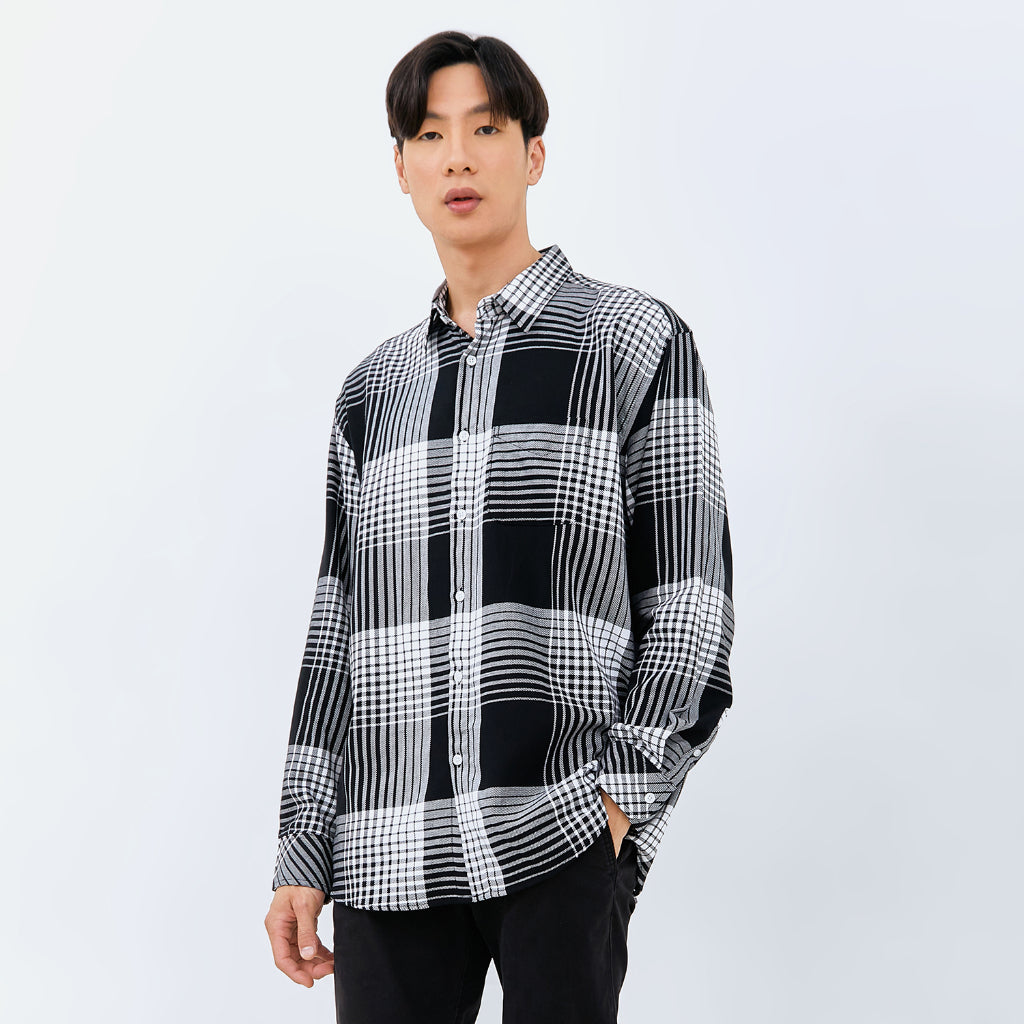 M231 Kemeja Pria Flannel Panjang Hitam 0083