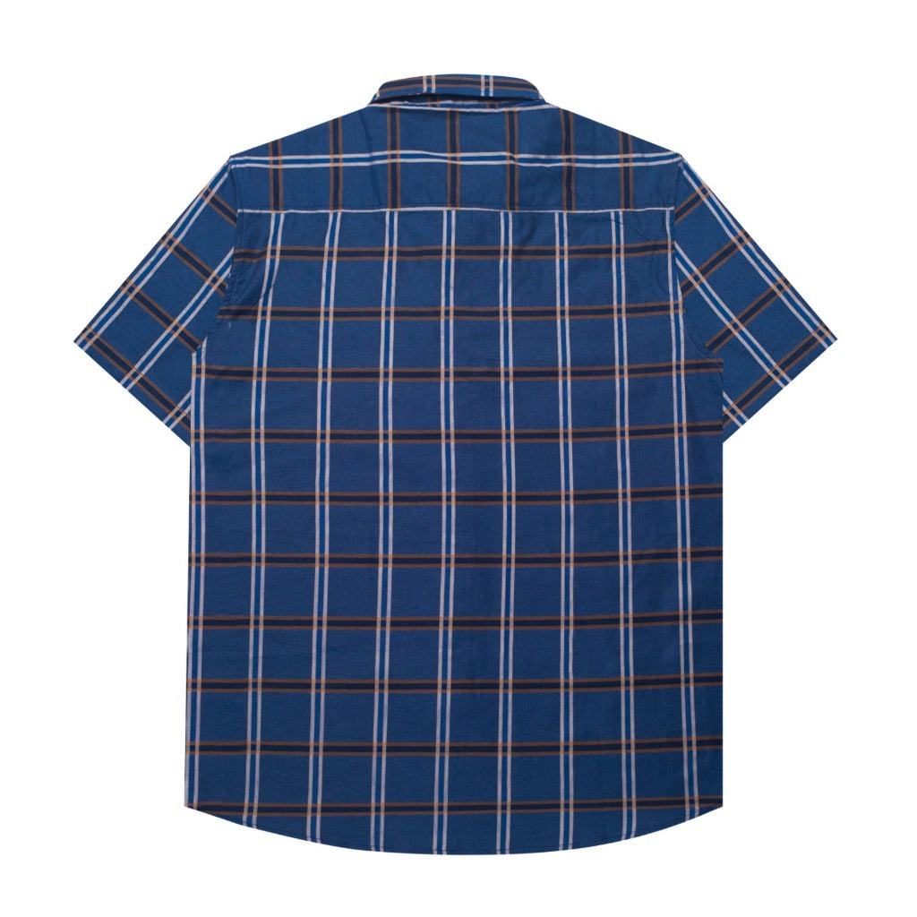 M231 Kemeja Pria Yarn Dyed Kotak Pendek Navy 0148