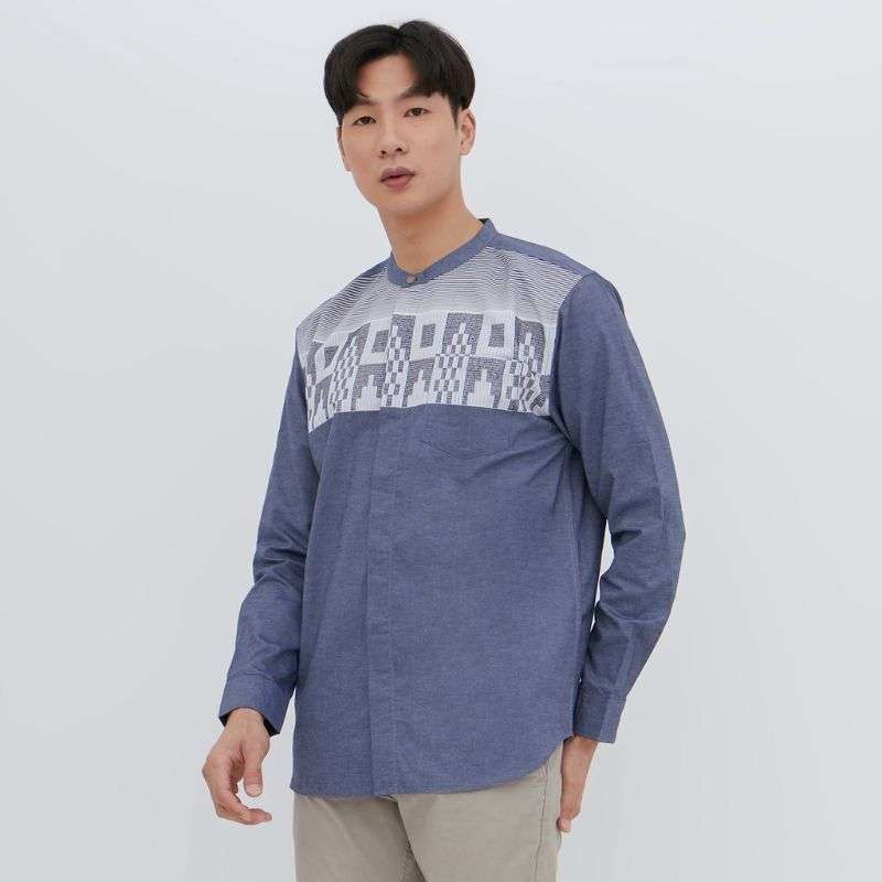 M231 Kemeja Pria Koko Panjang Navy 2504B