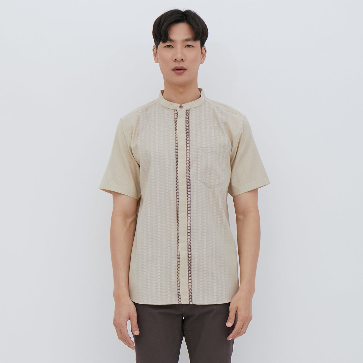 M231 Kemeja Pria Koko Pendek Coklat 2432A