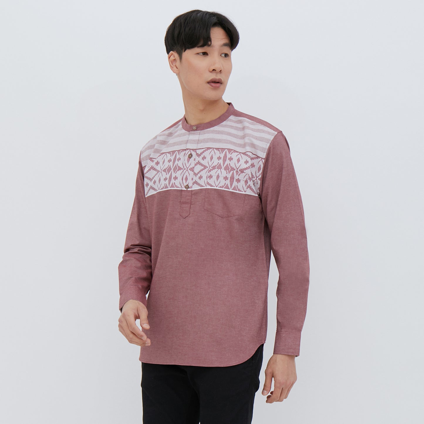 M231 Kemeja Pria Koko Panjang Maroon 2509B