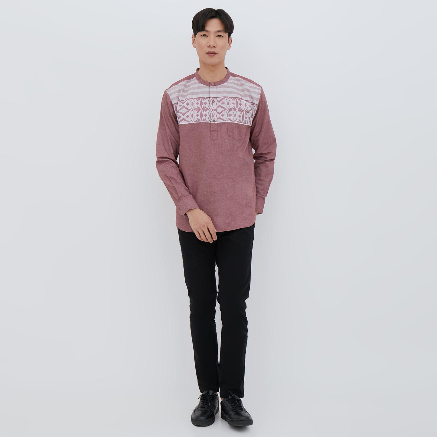 M231 Kemeja Pria Koko Panjang Maroon 2509B