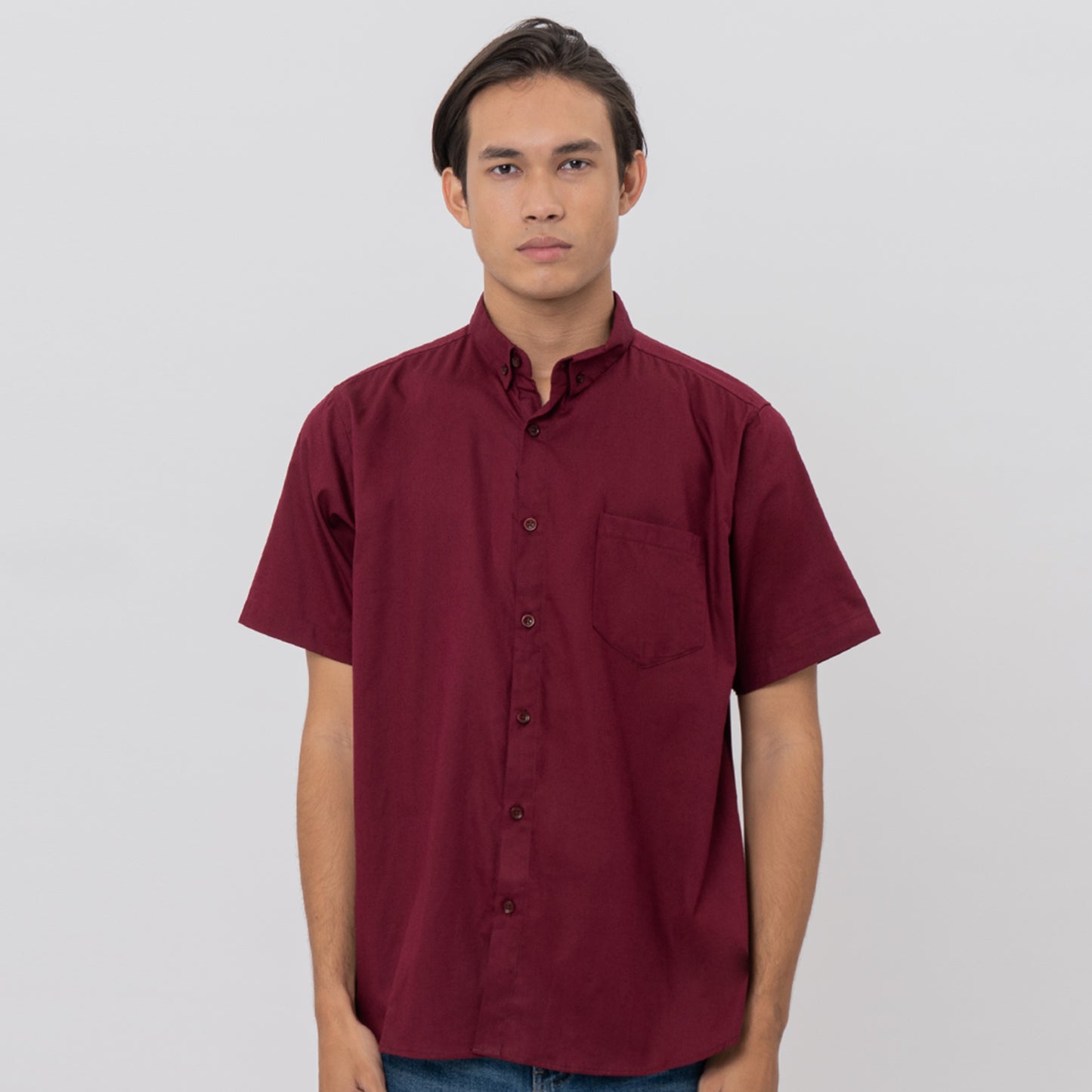 M231 Kemeja Pria Basic Polos Oxford Pendek Maroon 1457C