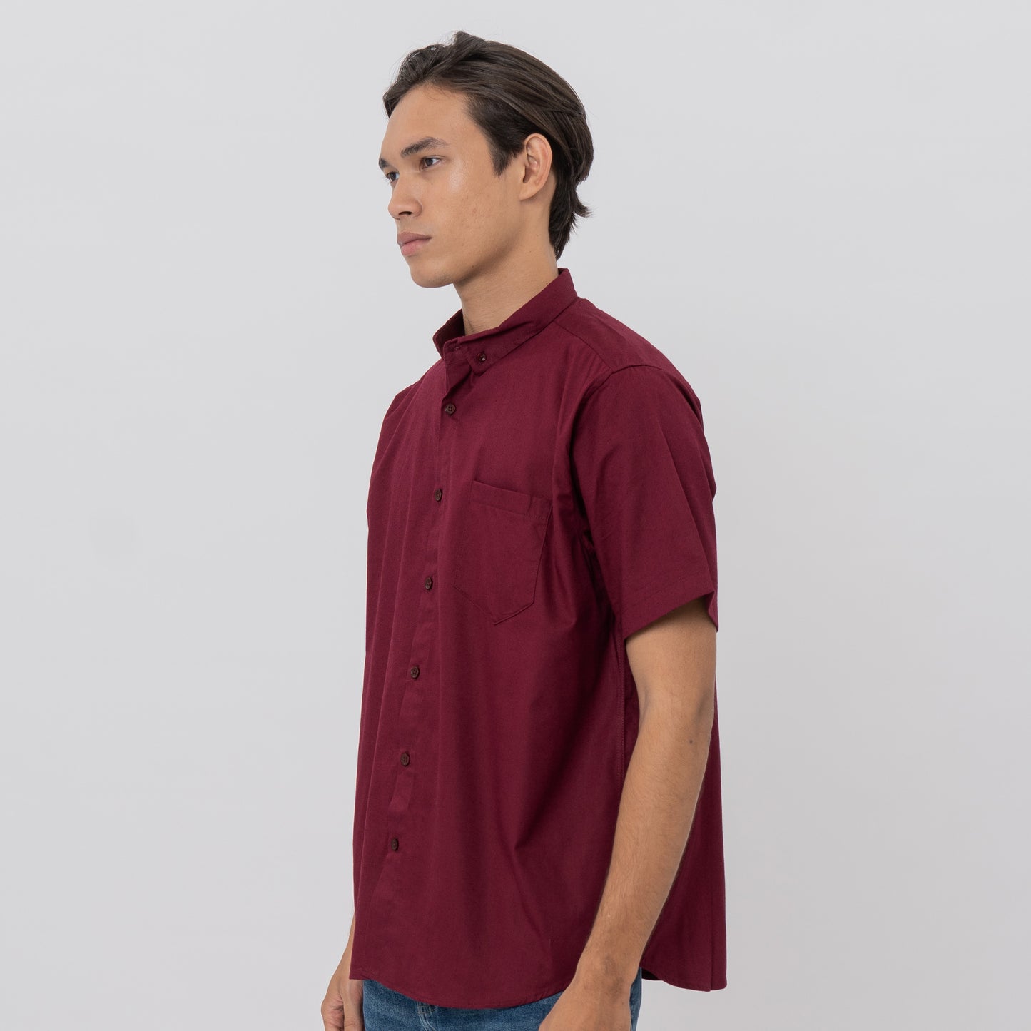 M231 Kemeja Pria Basic Polos Oxford Pendek Maroon 1457C