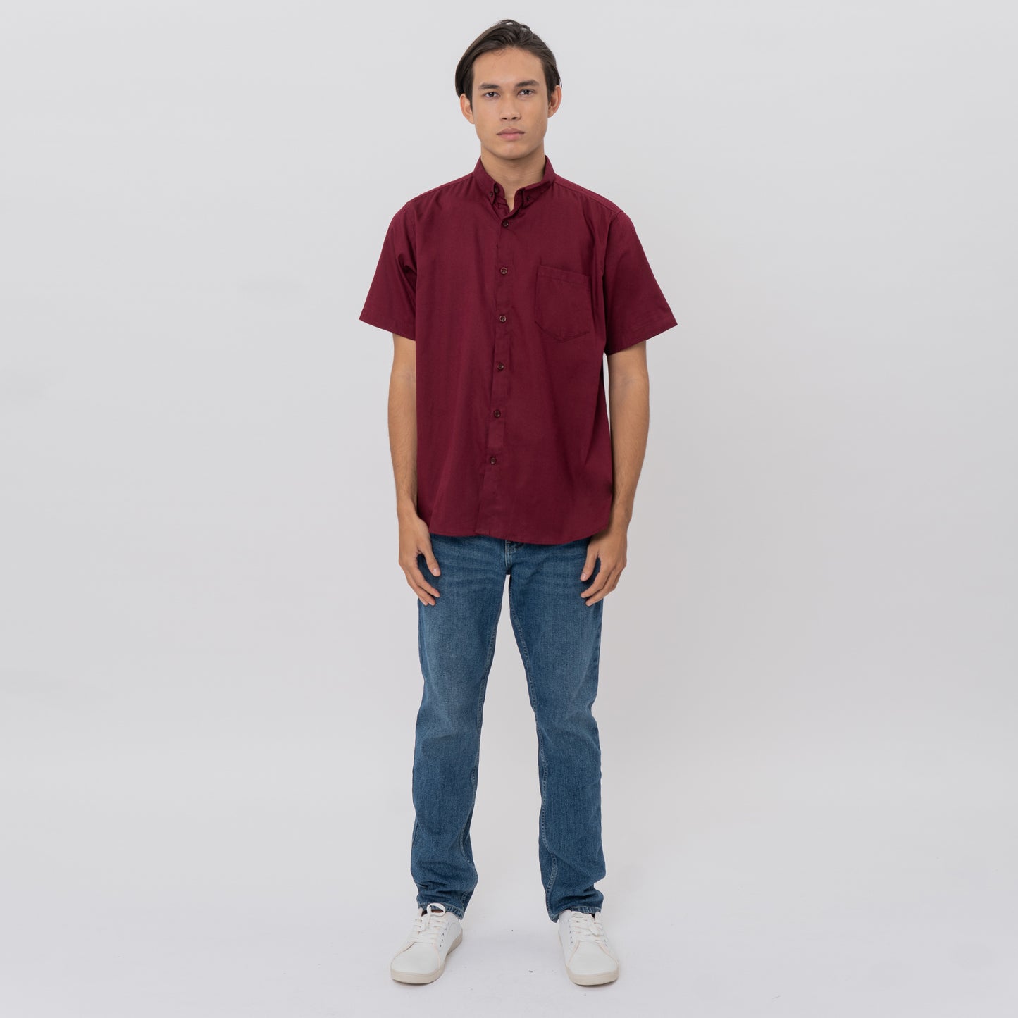 M231 Kemeja Pria Basic Polos Oxford Pendek Maroon 1457C