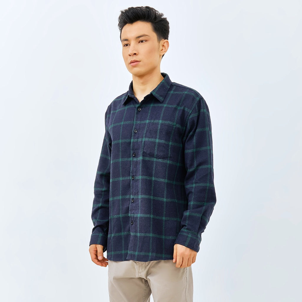 M231 Kemeja Pria Flannel Panjang Navy 2845B