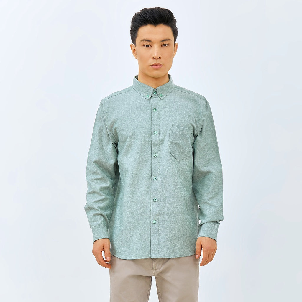 M231 Kemeja Pria Basic Polos Oxford Panjang Hijau 1456X