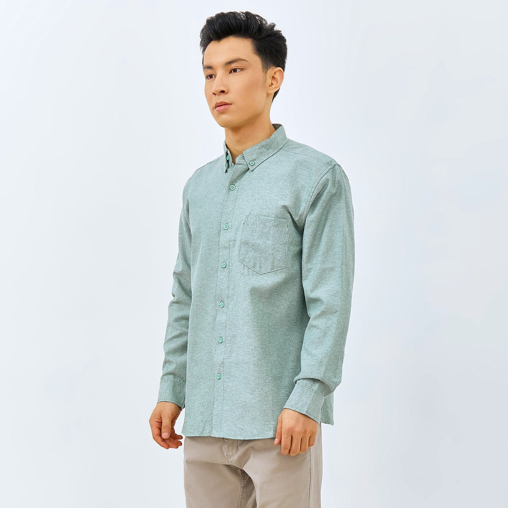 M231 Kemeja Pria Basic Polos Oxford Panjang Hijau 1456X