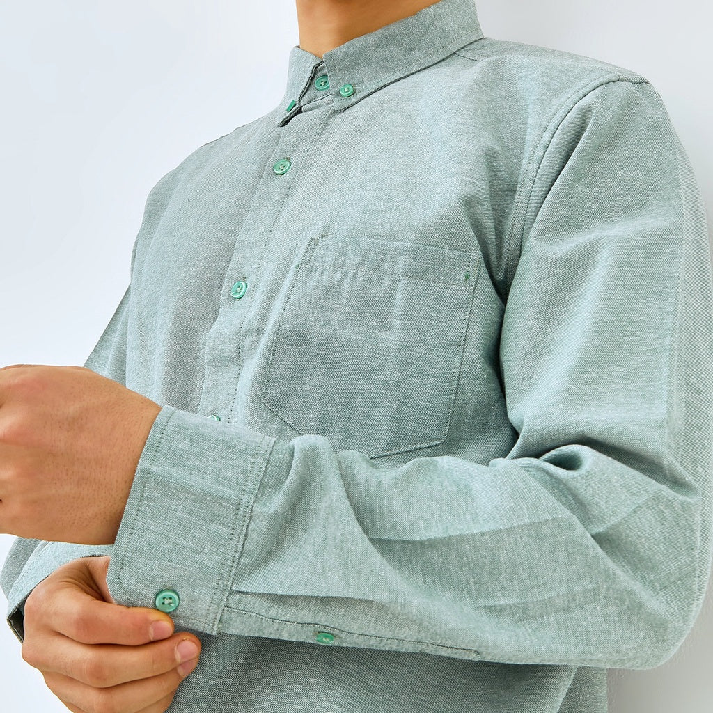 M231 Kemeja Pria Basic Polos Oxford Panjang Hijau 1456X