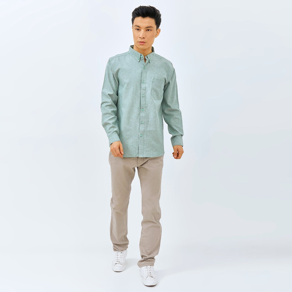M231 Kemeja Pria Basic Polos Oxford Panjang Hijau 1456X