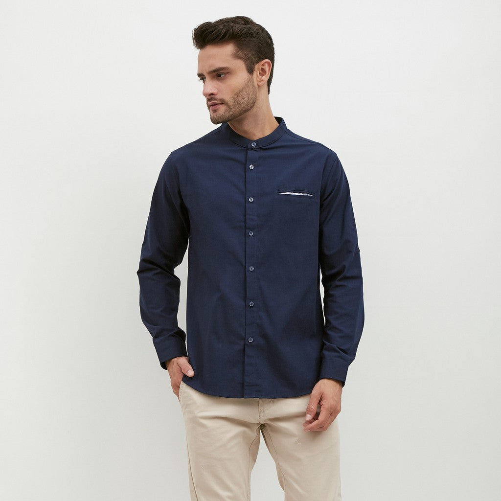 M231 Kemeja Pria Shanghai Polos Panjang Warna Navy 1552H