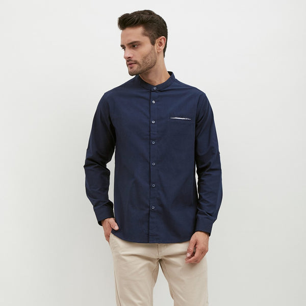 M231 Kemeja Pria Shanghai Polos Panjang Warna Navy 1552H