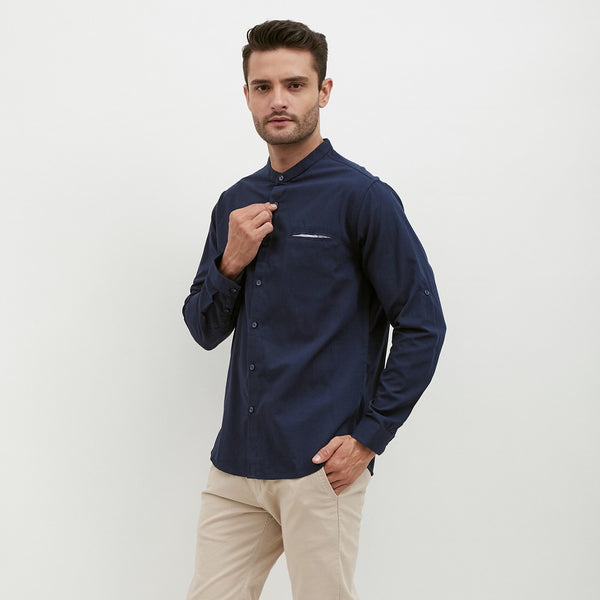 M231 Kemeja Pria Shanghai Polos Panjang Warna Navy 1552H