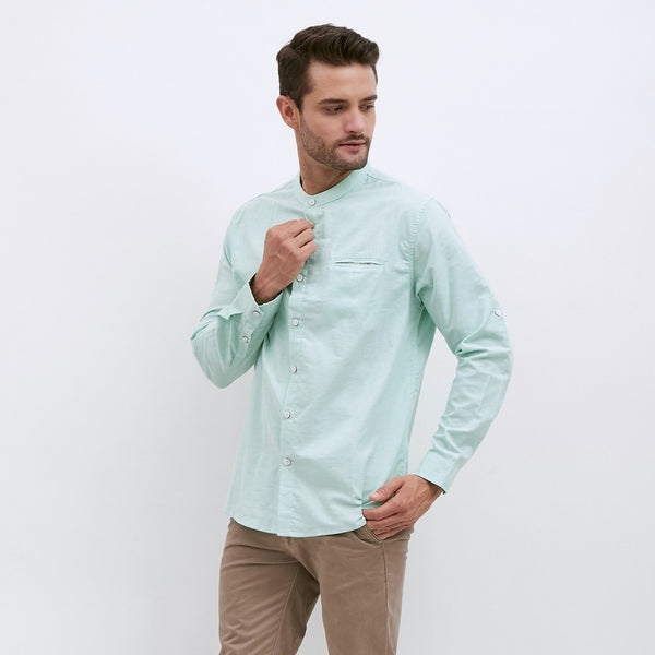 M231 Kemeja Pria Shanghai Polos Panjang Warna Mint 1552C