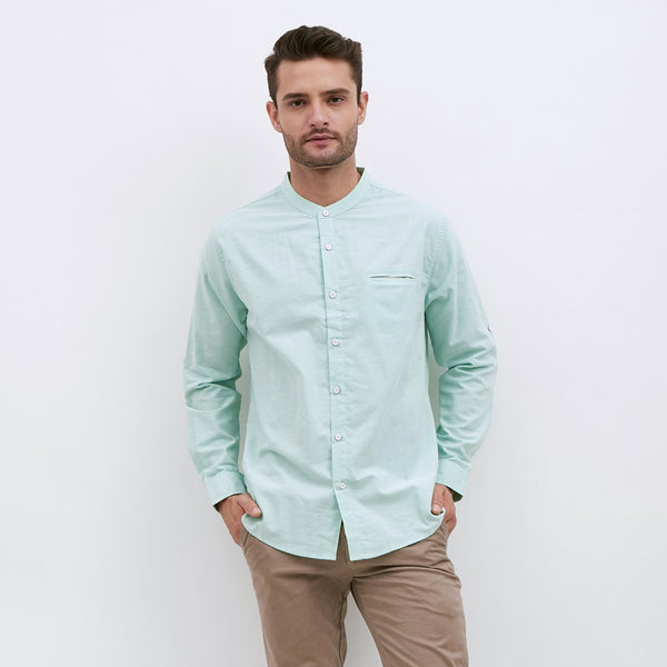 M231 Kemeja Pria Shanghai Polos Panjang Warna Mint 1552C