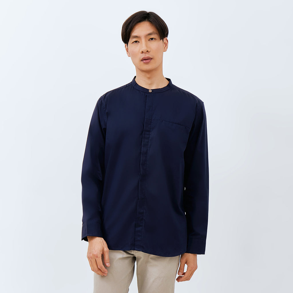 M231 Kemeja Pria Shanghai Polos Soft Twill Panjang Navy 1971E