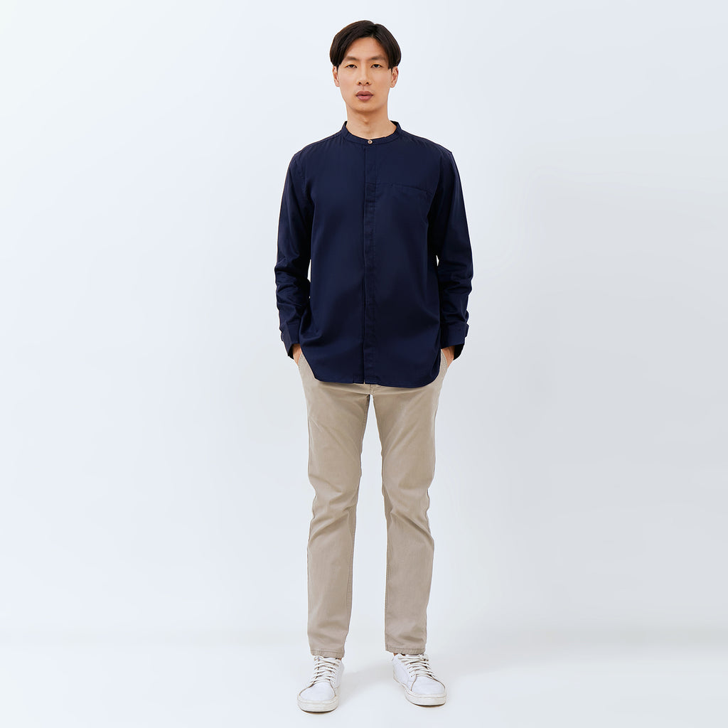 M231 Kemeja Pria Shanghai Polos Soft Twill Panjang Navy 1971E