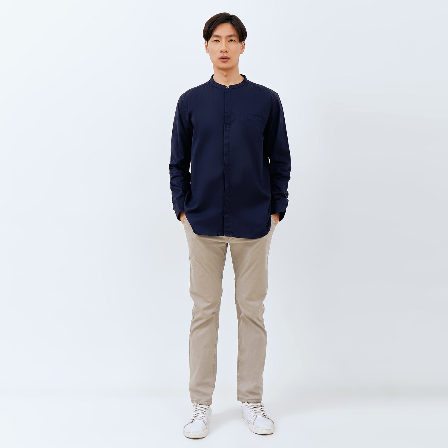 M231 Kemeja Pria Shanghai Polos Soft Twill Panjang Navy 1971E