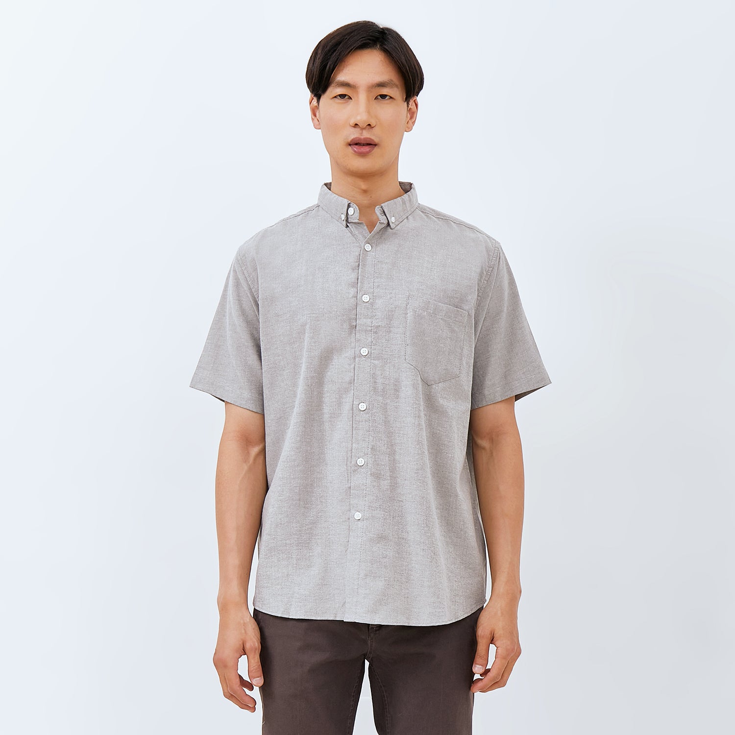 M231 Kemeja Pria Basic Polos Oxford Pendek Abu 1457E