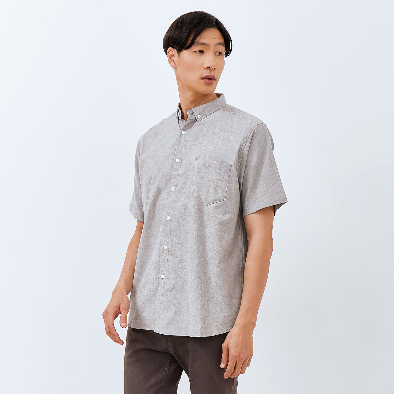 M231 Kemeja Pria Basic Polos Oxford Pendek Abu 1457E